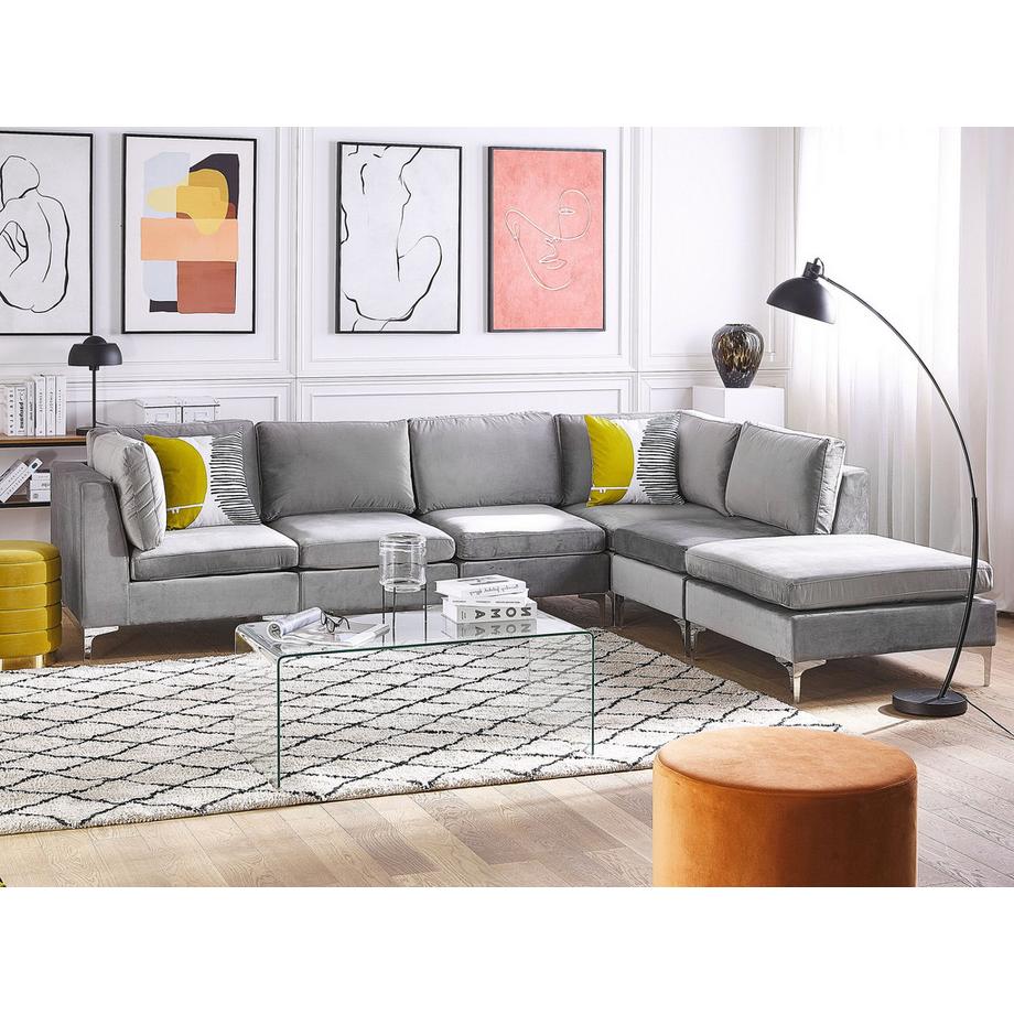 Beliani Sofa mit Ottomane aus Samtstoff  EVJA  