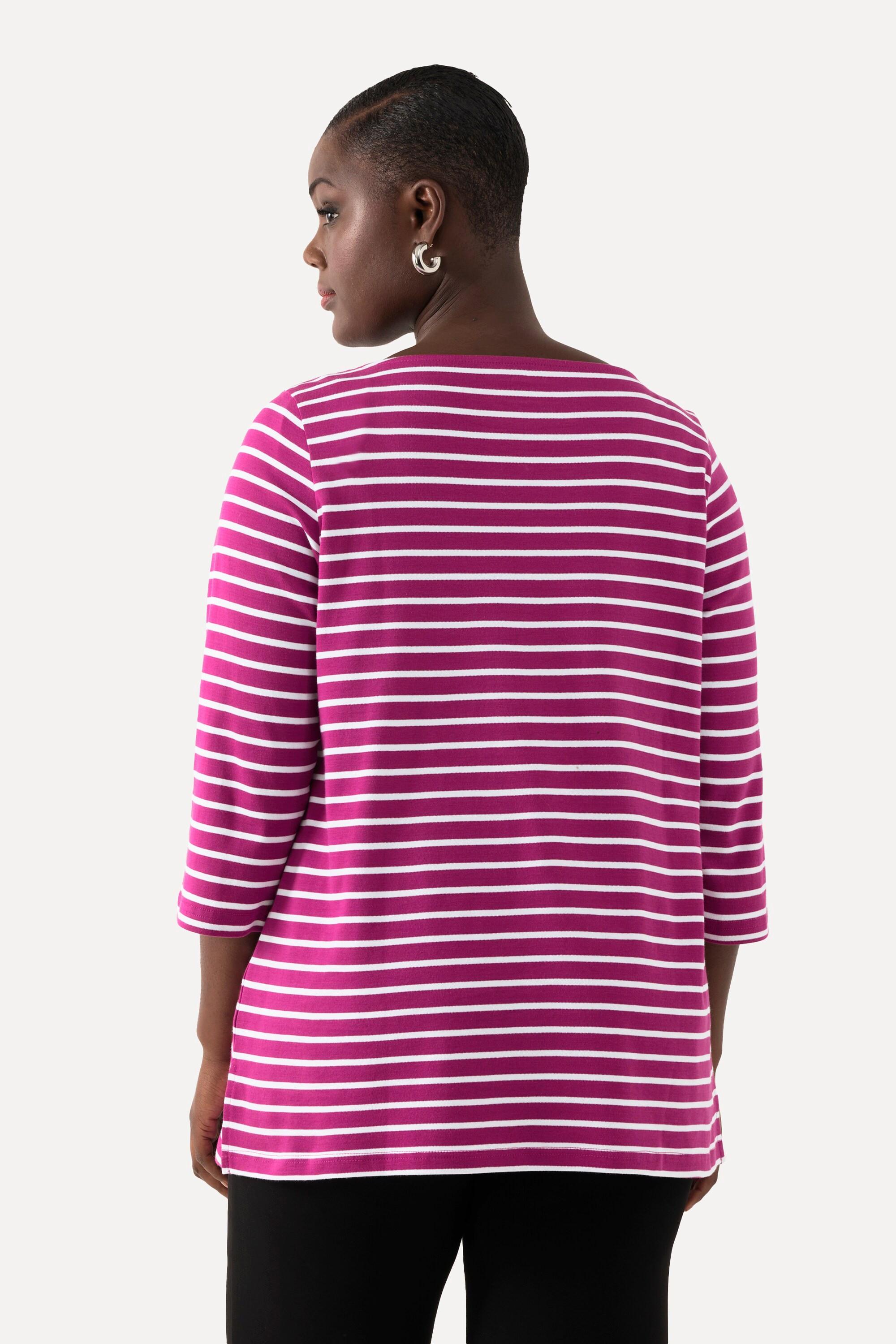 Ulla Popken  Ringelshirt, Pima Cotton, U-Boot-Ausschnitt, 3/4-Arm 