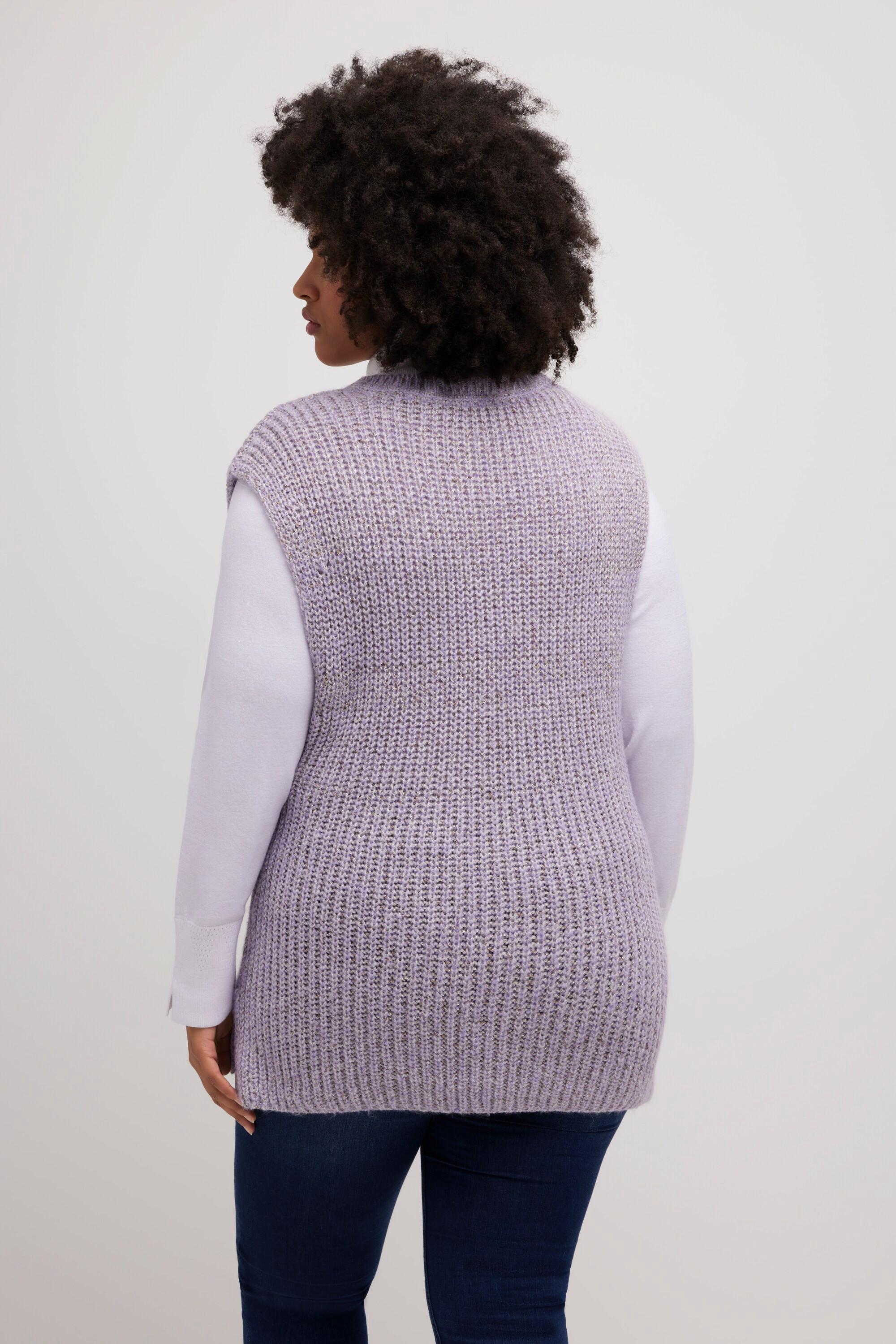 Ulla Popken Pull sans manches Oversize en maille côtelée métallisée  