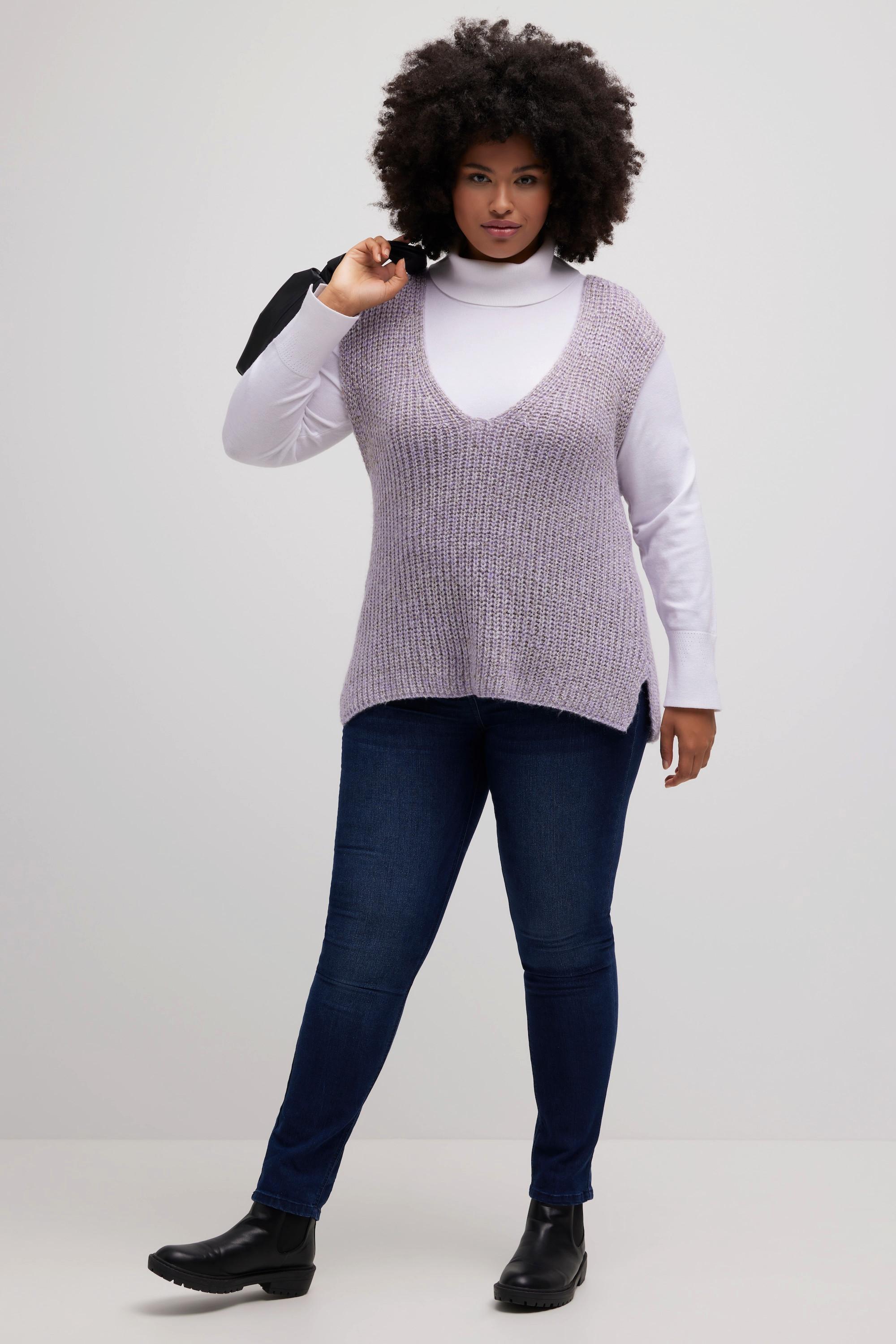 Ulla Popken Pull sans manches Oversize en maille côtelée métallisée  