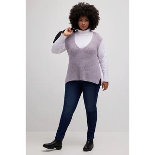 Ulla Popken Pull sans manches Oversize en maille côtelée métallisée  