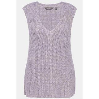 Ulla Popken Pull sans manches Oversize en maille côtelée métallisée  