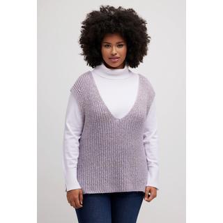 Ulla Popken Pull sans manches Oversize en maille côtelée métallisée  