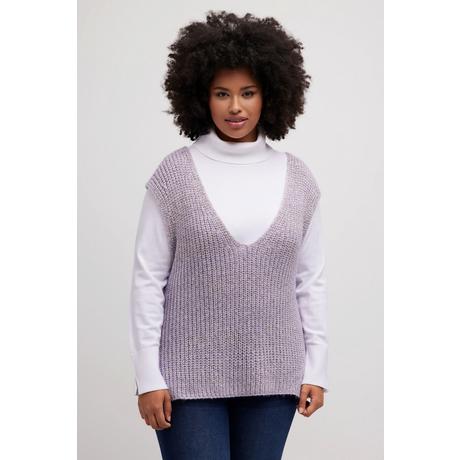 Ulla Popken Pull sans manches Oversize en maille côtelée métallisée  