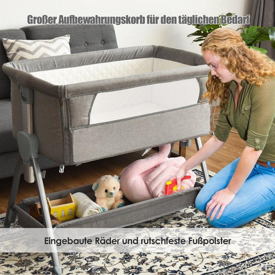 B2X  Lit portable à roulettes Lit bébé réglable en hauteur gris 