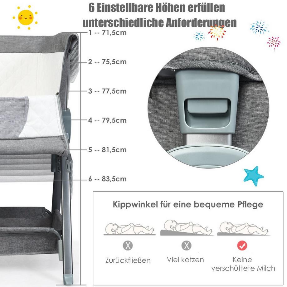 B2X  Lit portable à roulettes Lit bébé réglable en hauteur gris 