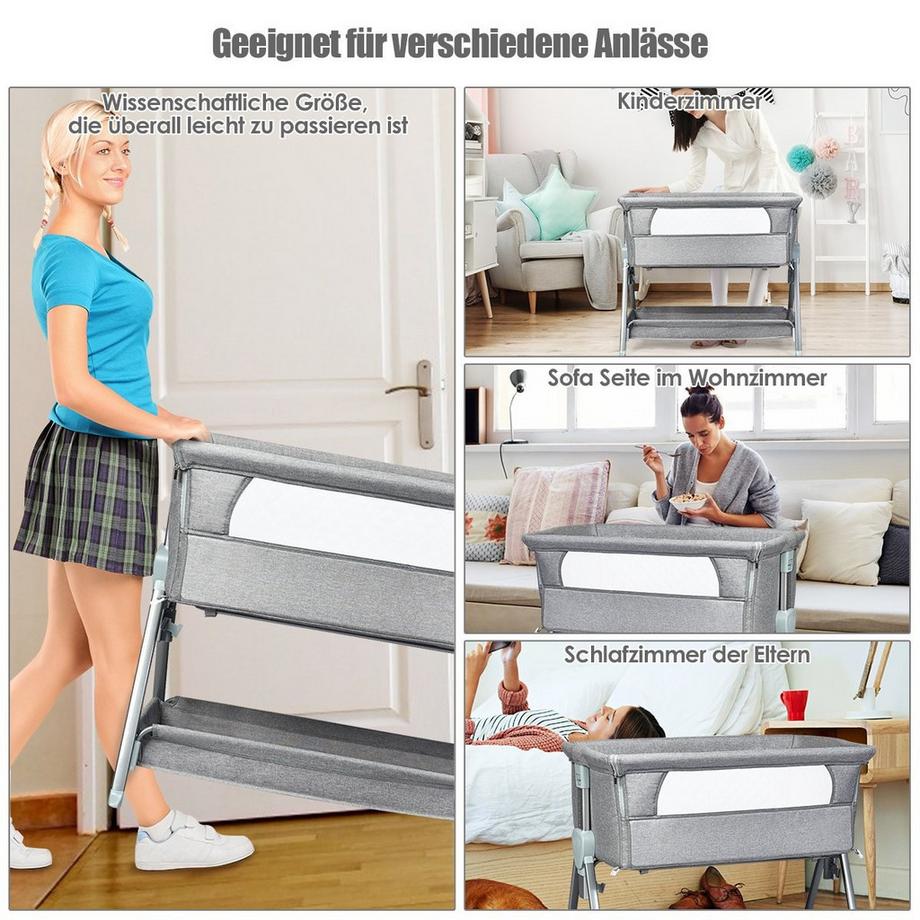 B2X  Lit portable à roulettes Lit bébé réglable en hauteur gris 