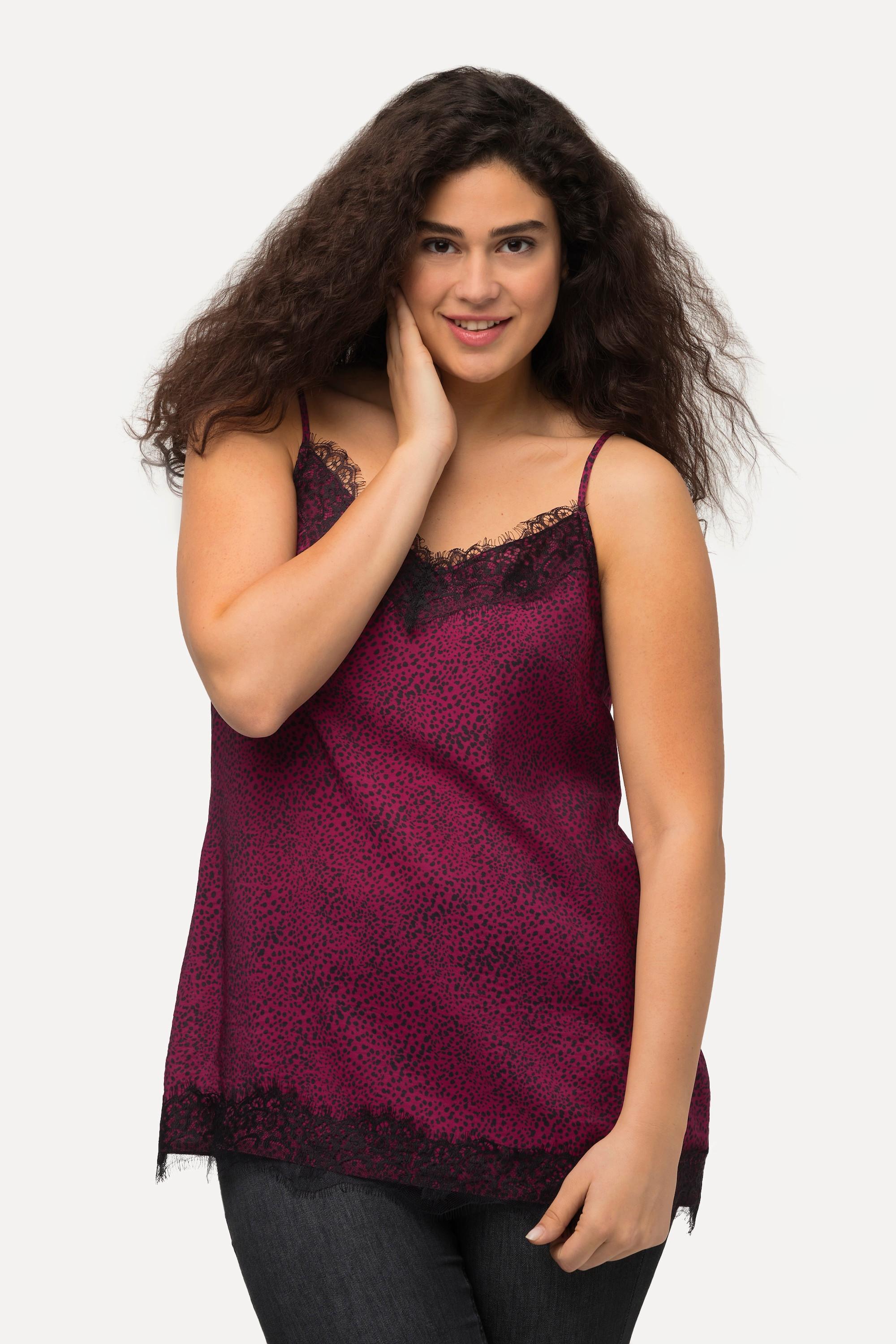 Ulla Popken Blouse Top Satin Dentelle Col V Sans Manches  