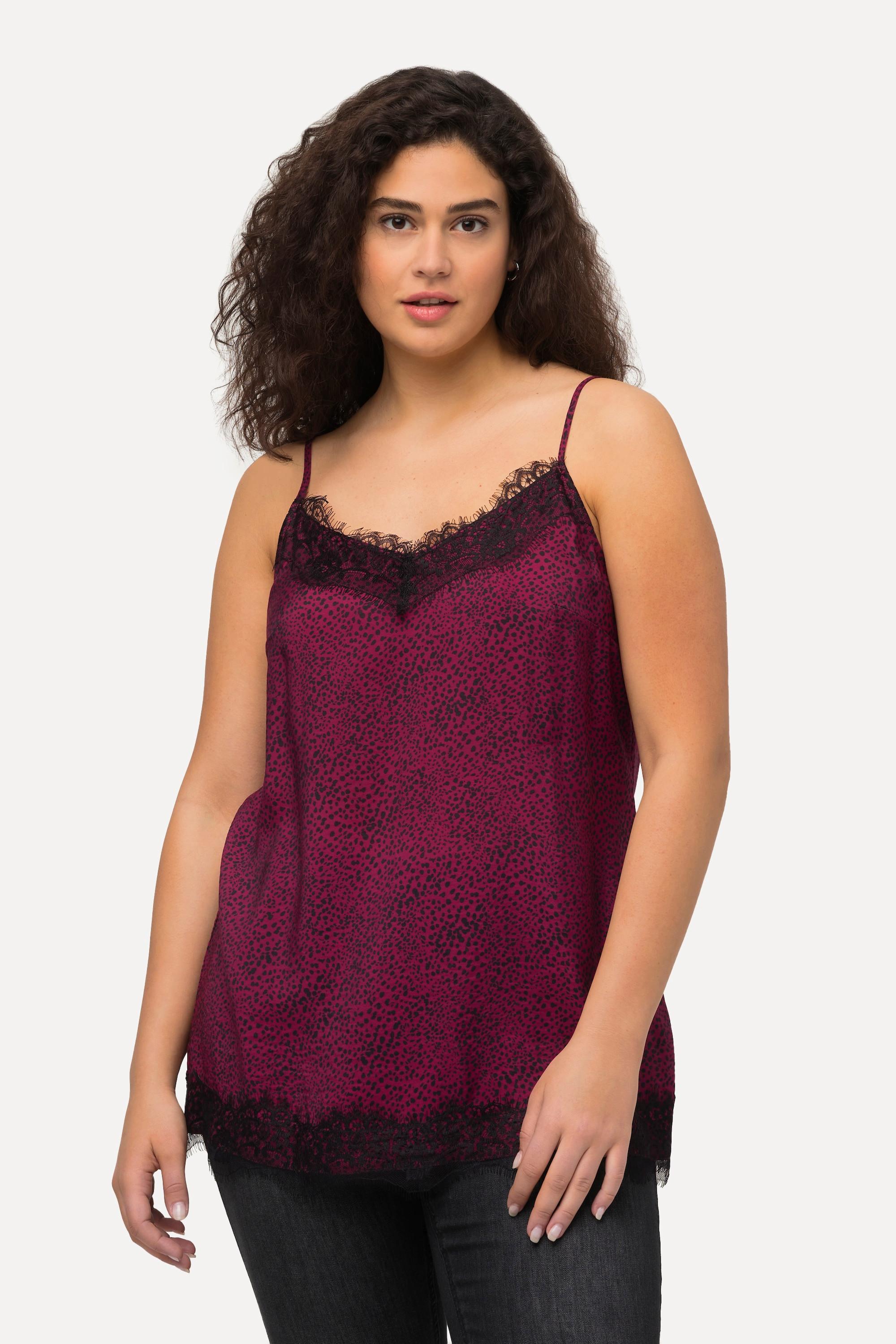 Ulla Popken Blouse Top Satin Dentelle Col V Sans Manches  