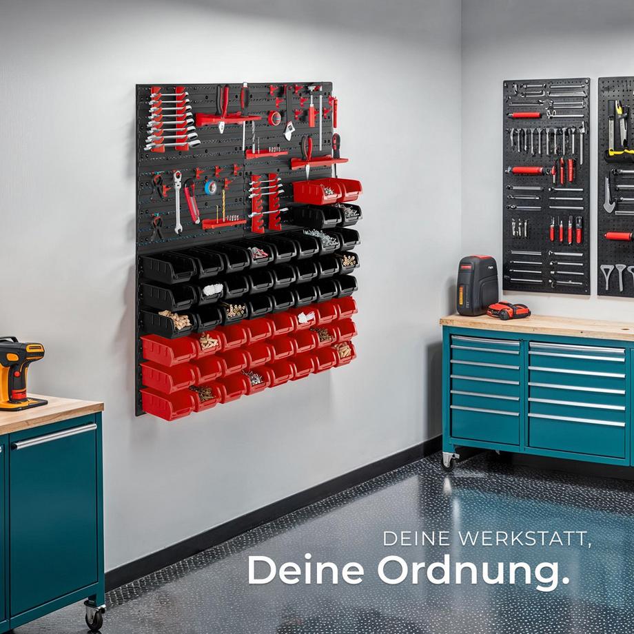 Tectake Kleinteilemagazin  88-teilig, mit 4 Wandplatten 28e und 28e Stapelboxen  