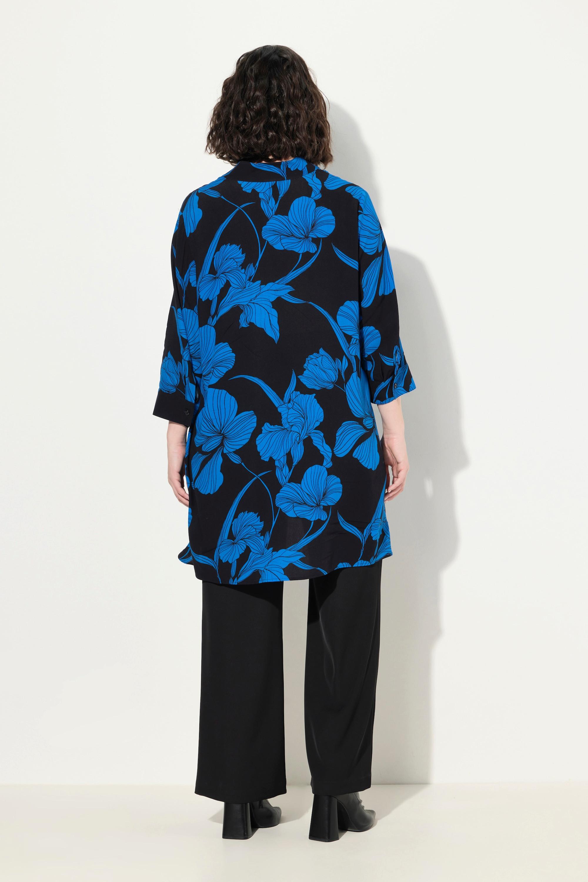 Ulla Popken Tunica Fiori Taglio Svasato Collo Alto Maniche 3/4  