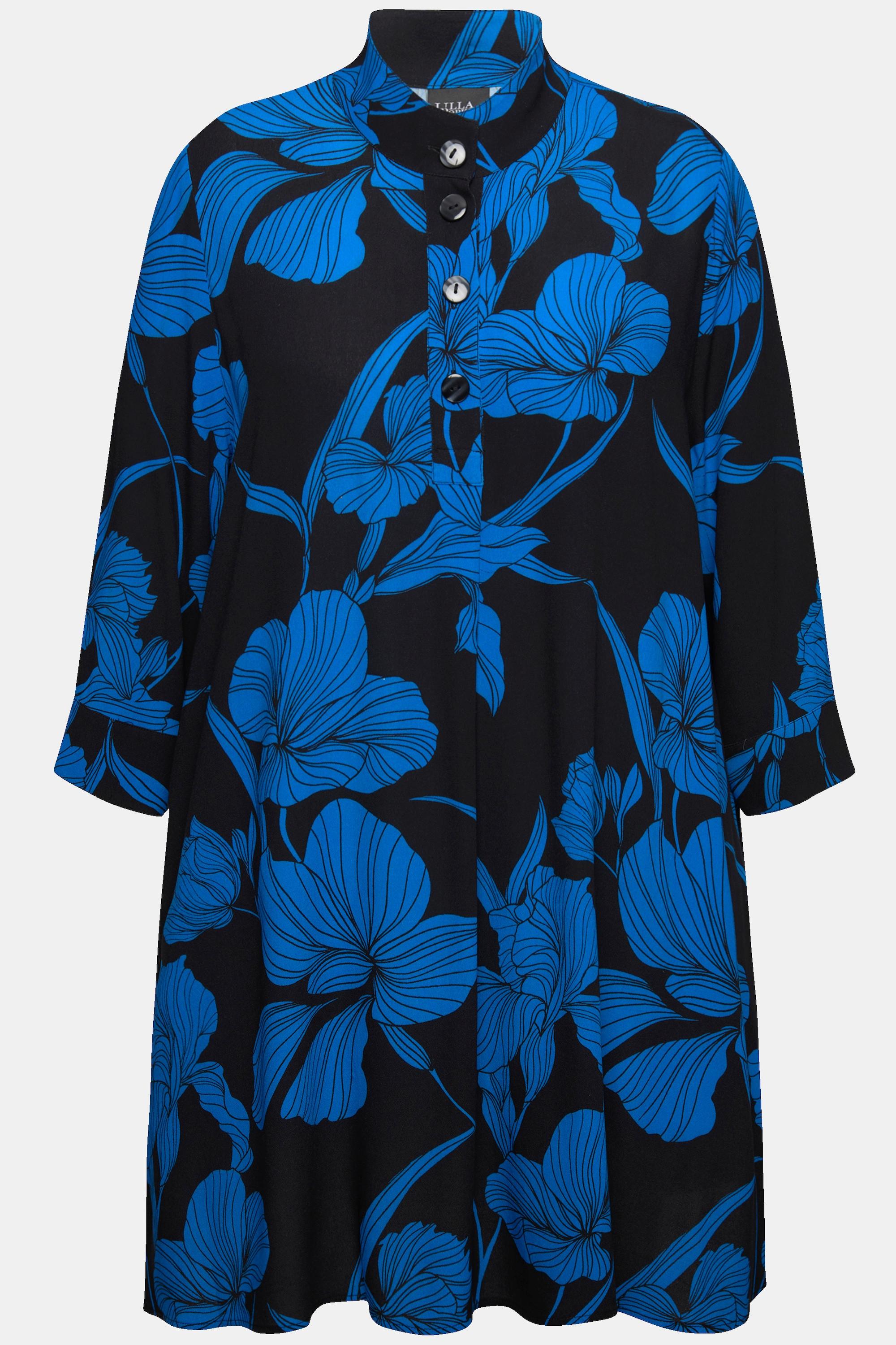 Ulla Popken Tunica Fiori Taglio Svasato Collo Alto Maniche 3/4  