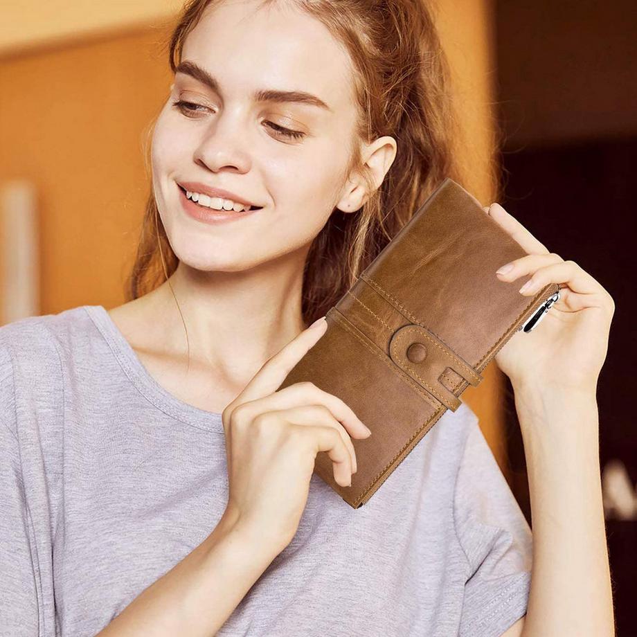 Only-bags.store Grande Portafoglio Vintage in Pelle con Protezione RFID  