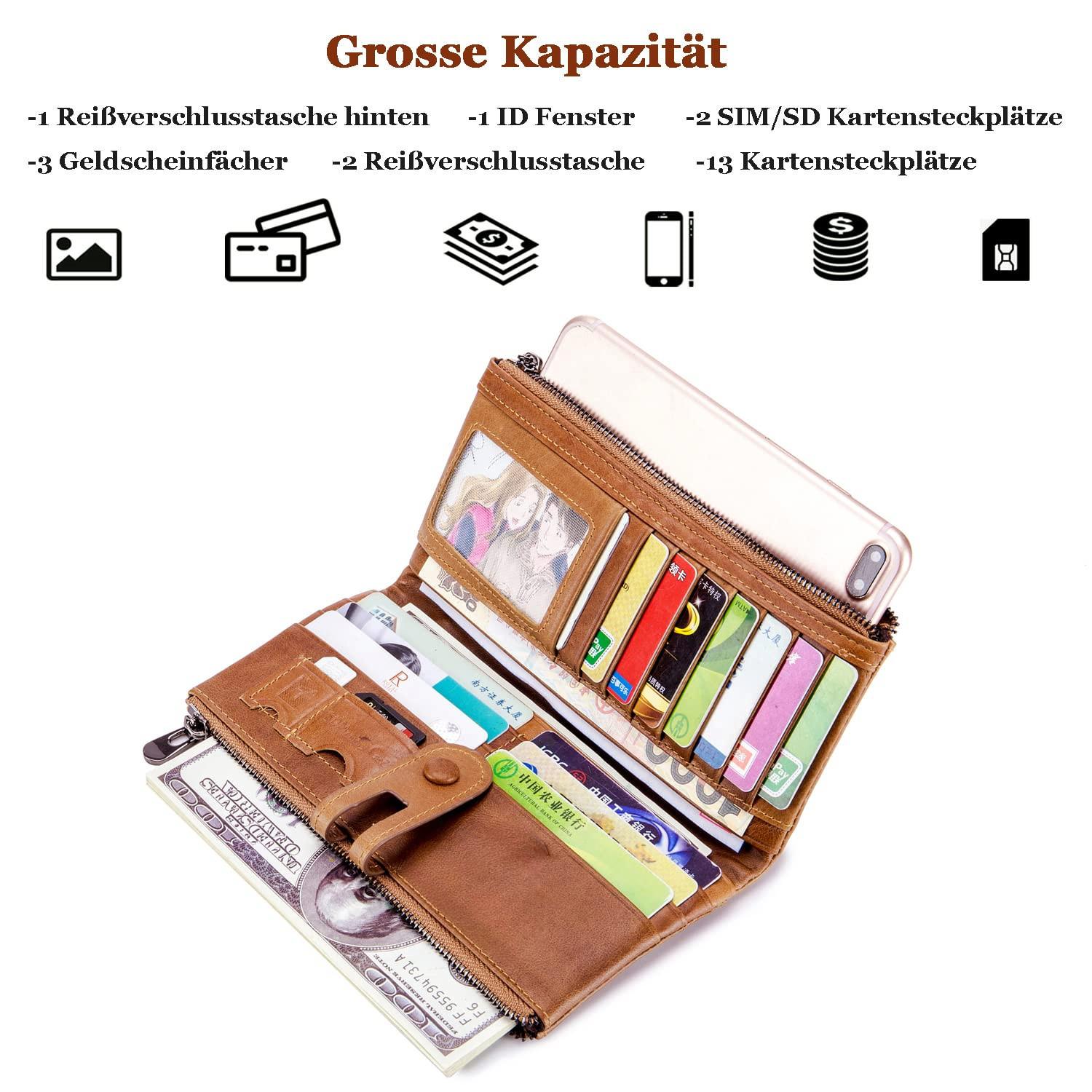 Only-bags.store Grande Portafoglio Vintage in Pelle con Protezione RFID  