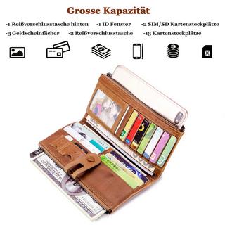 Only-bags.store  Große Vintage Brieftasche Leder Brieftasche mit RFID-Schutz - Brieftasche mit 13 Kartenfächern mit Handyfach 