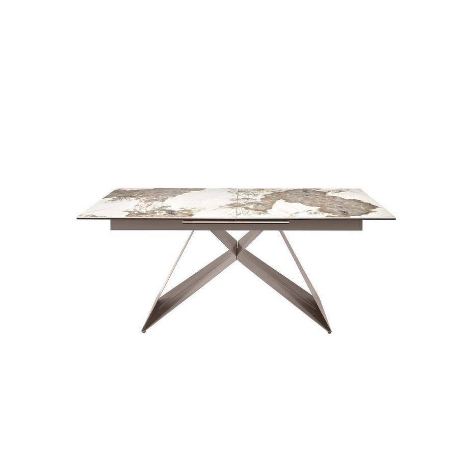 ANGEL CERDA Table de salle à manger rectangulaire à rallonge en marbre porcelaine et acier gris taupe  