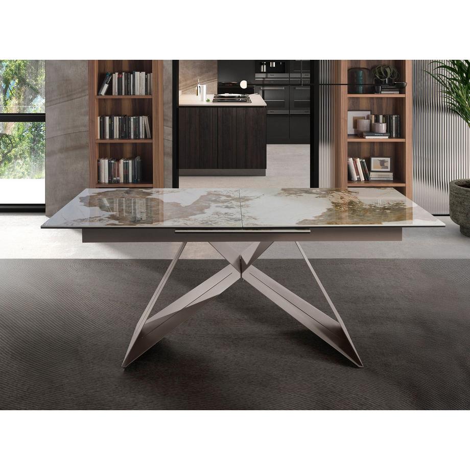 ANGEL CERDA Table de salle à manger rectangulaire à rallonge en marbre porcelaine et acier gris taupe  