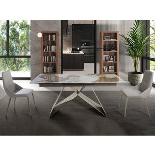 ANGEL CERDA Rechteckiger ausziehbarer Esstisch aus Porzellanmarmor und taupefarbenem Stahl  