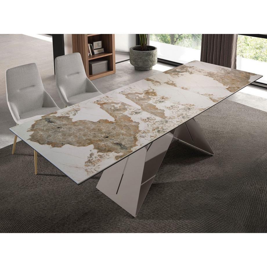 ANGEL CERDA Table de salle à manger rectangulaire à rallonge en marbre porcelaine et acier gris taupe  