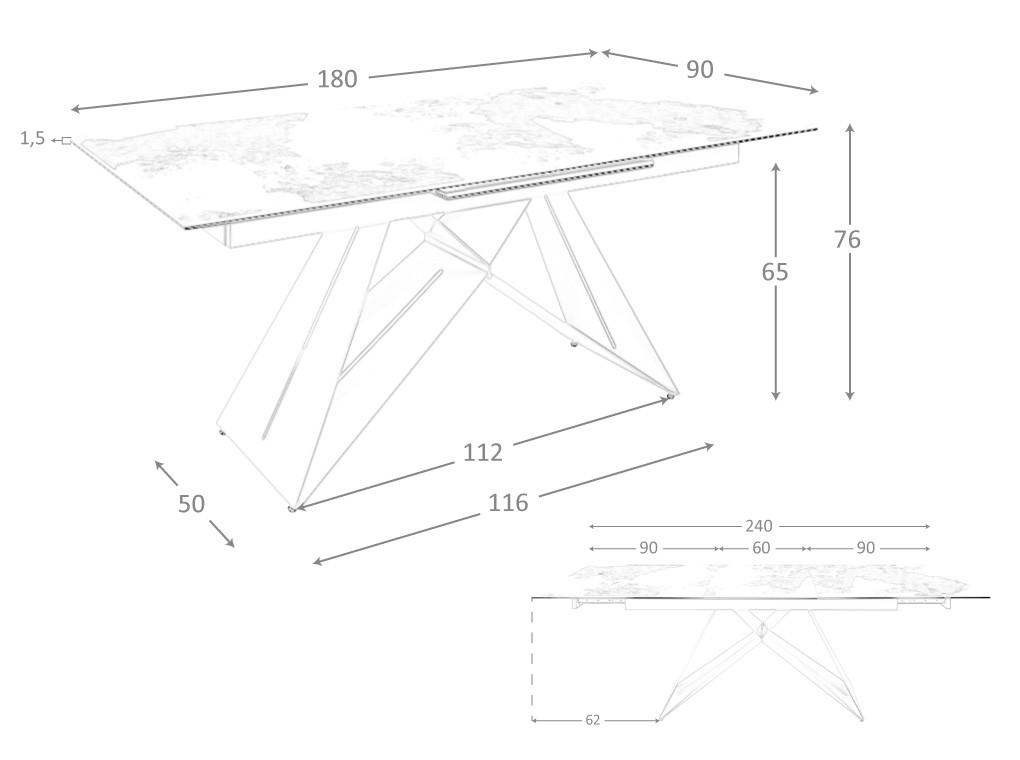 ANGEL CERDA Rechteckiger ausziehbarer Esstisch aus Porzellanmarmor und taupefarbenem Stahl  