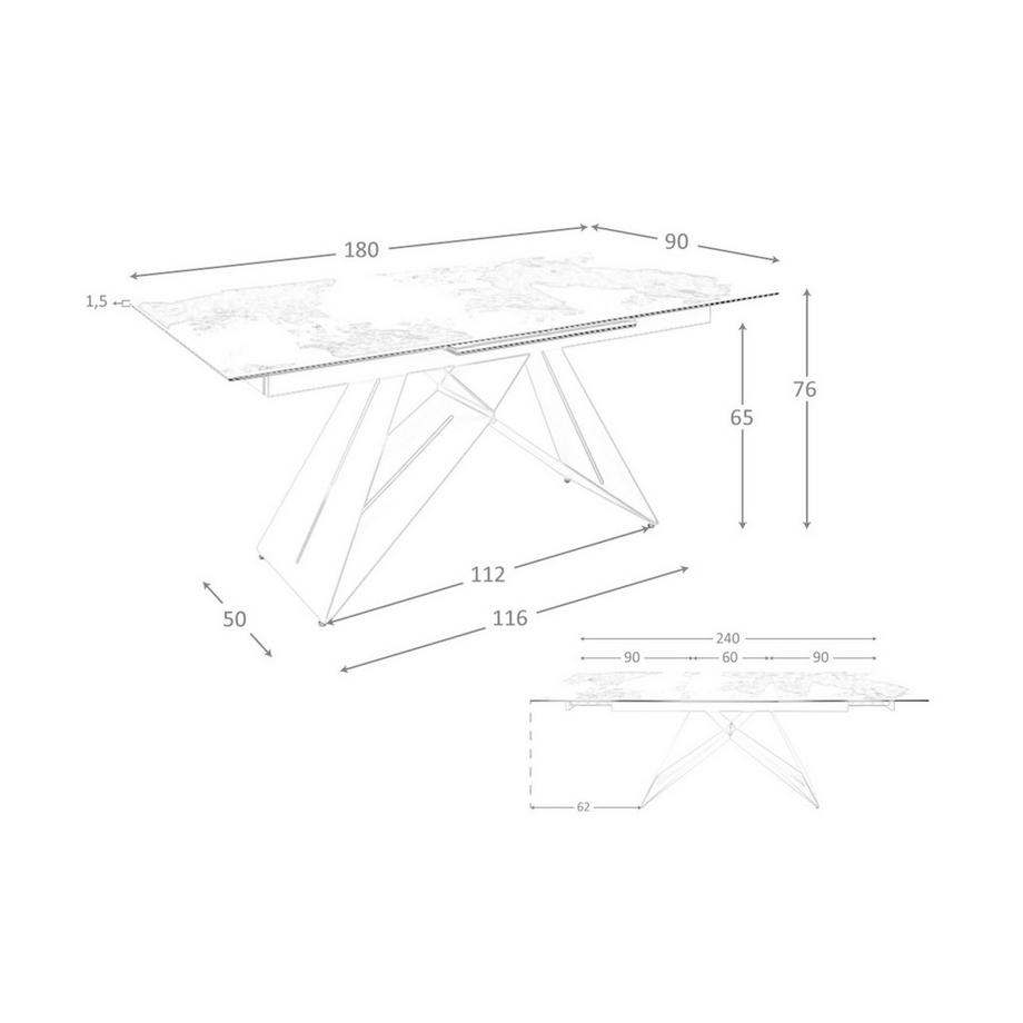 ANGEL CERDA Table de salle à manger rectangulaire à rallonge en marbre porcelaine et acier gris taupe  