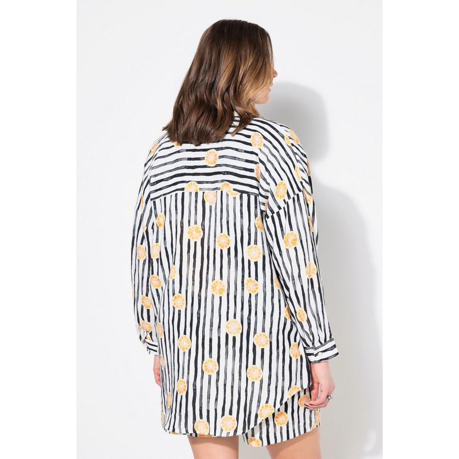Studio Untold Musselin Streifen Oversized Fruit Print Bluse  