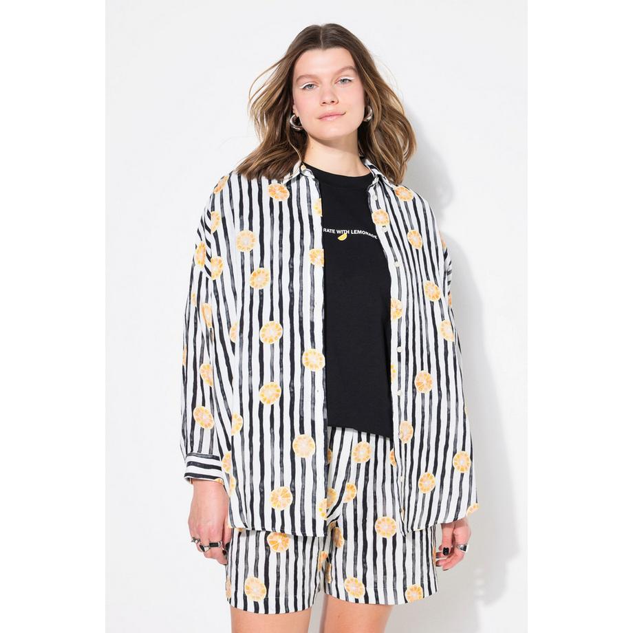 Studio Untold Musselin Streifen Oversized Fruit Print Bluse  