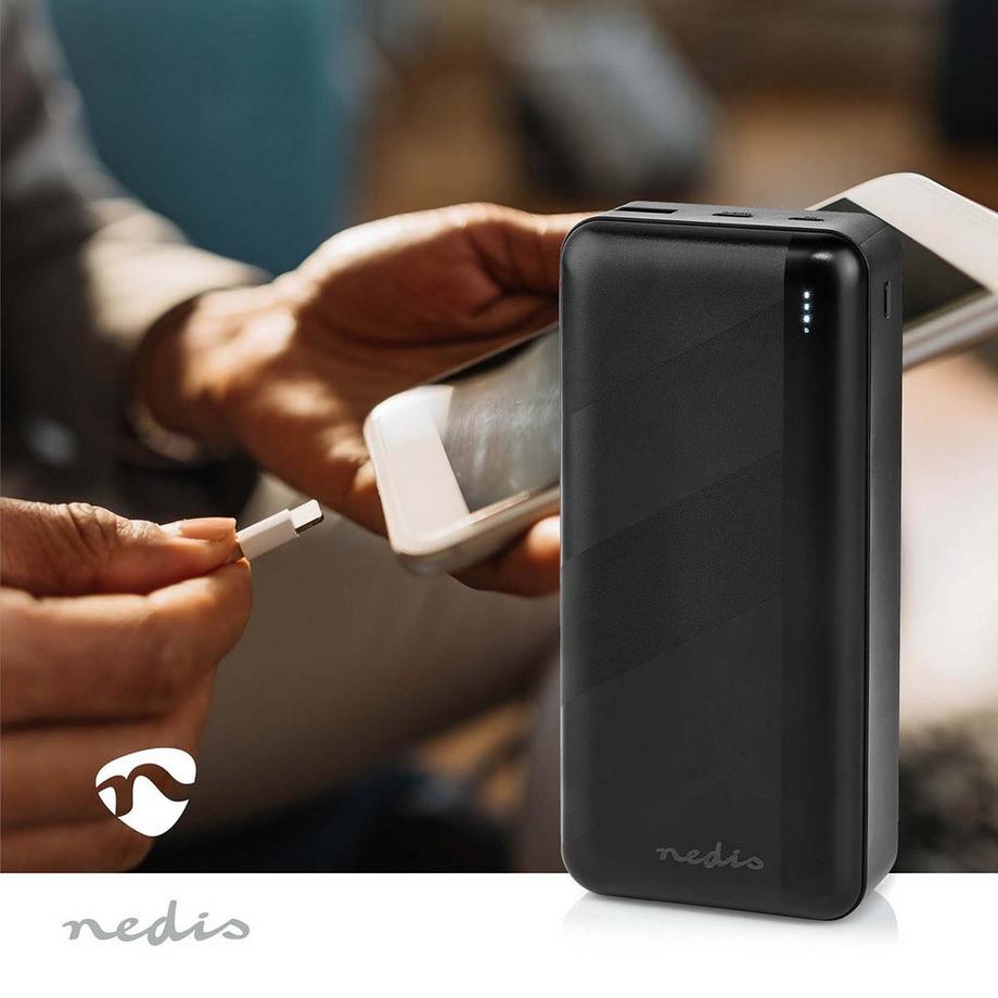 Nedis  Powerbank | 30000 mAh | 1,5 / 2,0 / 3,0 A | Anzahl der Ausgänge: 2 | Ausgangsanschluss: 1x USB-A / 1x USB-C™ | Eingangsanschluss: 1x Micro USB / 1x USB-C™ | PD3.0 20W | Lithium-Polymer 