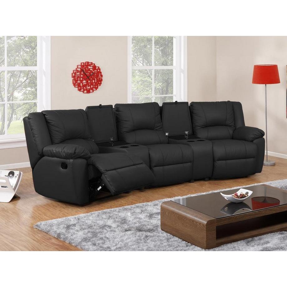 Vente-unique Divano 3 posti e 2 posti relax in Pelle di vacchetta Nero - AROMA  