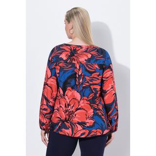 Ulla Popken Tunica Fiori Linea A Scollo a Tunica Maniche Lunghe  