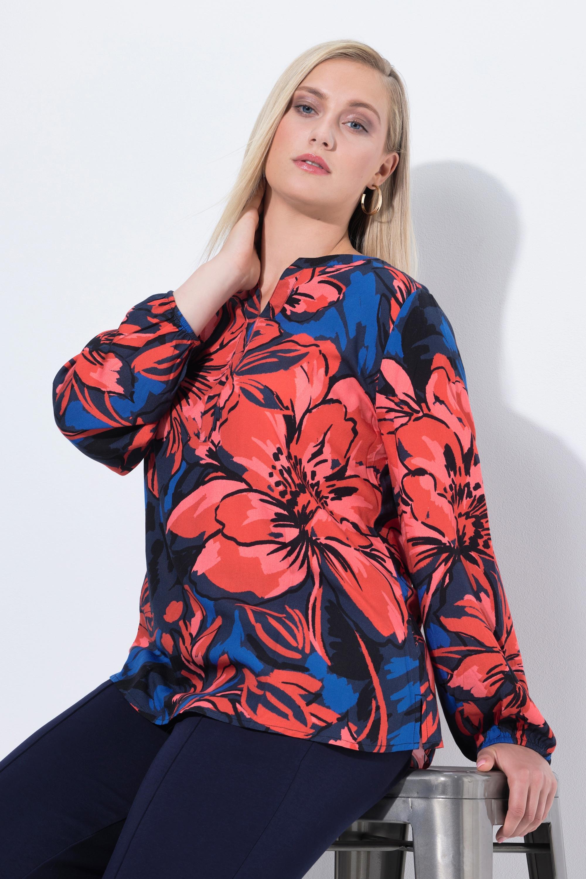 Ulla Popken Tunica Fiori Linea A Scollo a Tunica Maniche Lunghe  