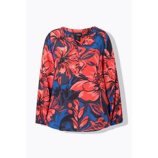 Ulla Popken Tunica Fiori Linea A Scollo a Tunica Maniche Lunghe  