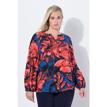 Tunica dal taglio svasato con fiori, scollo a tunica e maniche lunghe