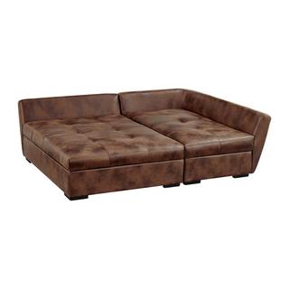 Vente-unique Canapé d'angle droit convertible en microfibre vieillie marron ROMANE II  