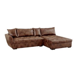 Vente-unique Canapé d'angle droit convertible en microfibre vieillie marron ROMANE II  