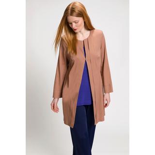 Ulla Popken  Veste longue, silhouette A, plis décoratifs, décolleté rond, lin stretch 