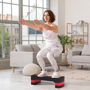 Stepping Stepper aérobie réglable en hauteur avec 3 niveaux (10/15/20 cm) vélo d'exercice de fitness pour intérieur extérieur capacité de charge jusqu'à 150 kg rouge