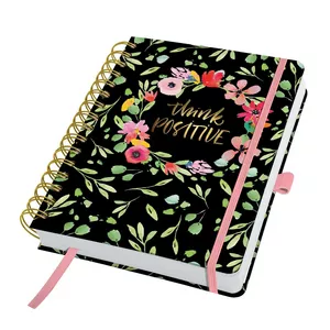 Planner giornaliero Jolie senza data - Flower Love - circa A5 - nero, rosa - hardcover - 2 pagine = note a sinistra / pagina di pianificazione a destra - certificazione FSC
