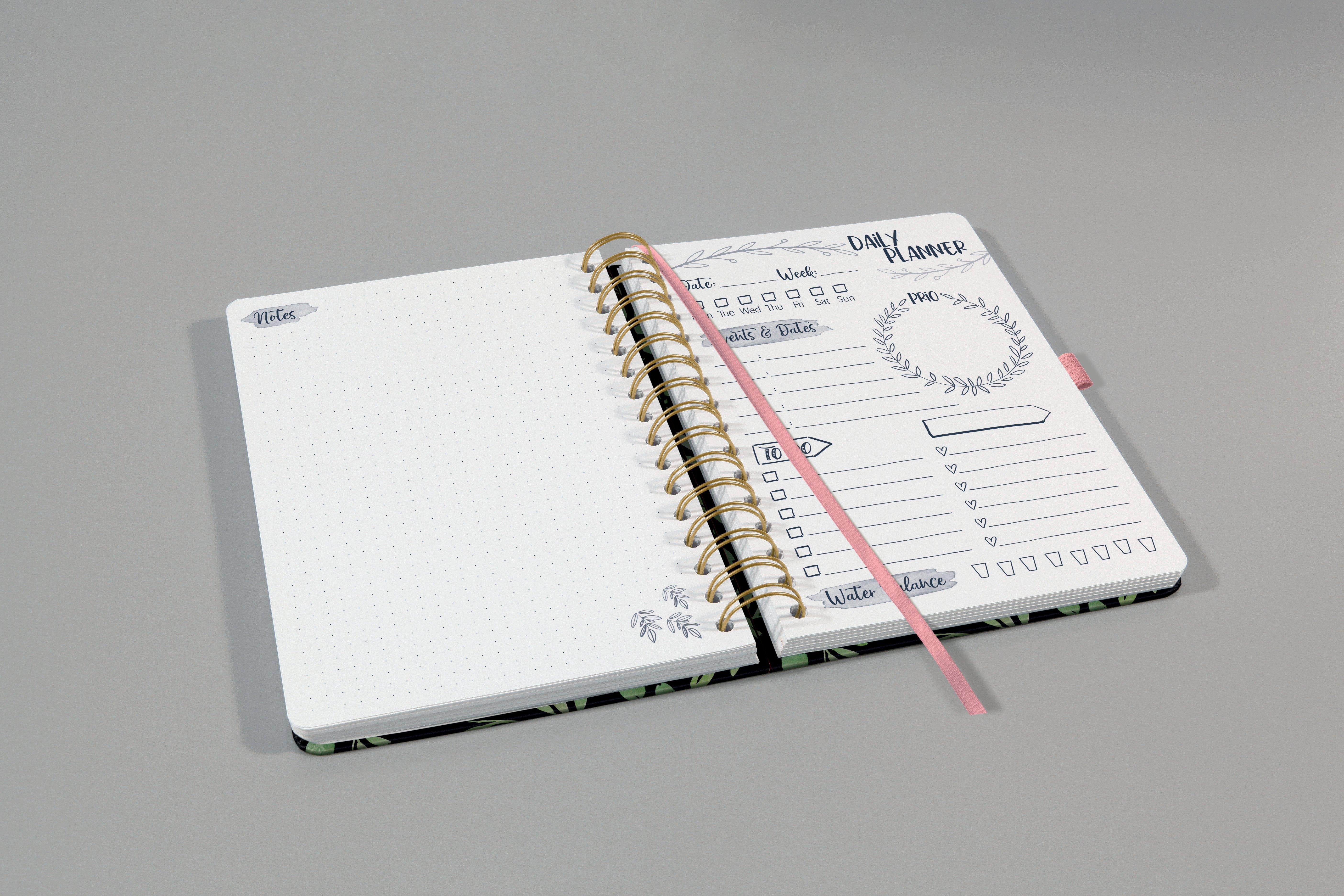 Sigel Planner giornaliero Jolie senza data - Flower Love - circa A5 - nero, rosa - hardcover - 2 pagine = note a sinistra / pagina di pianificazione a destra - certificazione FSC  