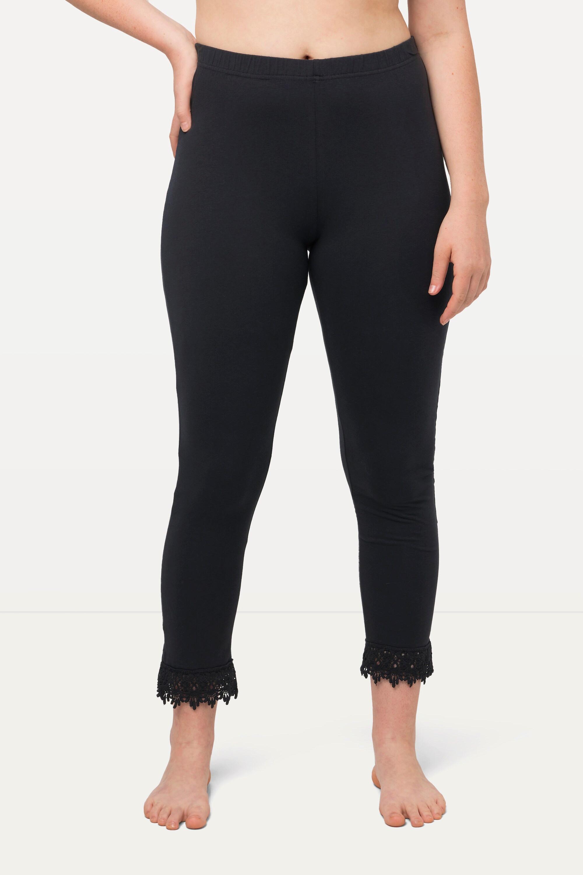 Ulla Popken  Leggings a 7/8 in cotone biologico con orli di pizzo 