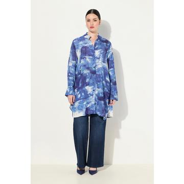 Longbluse, Batikmuster, A-Linie, Stehkragen, Langarm