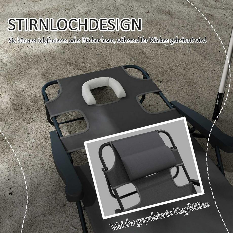 Northio Chaise Longue De Jardin Avec Oreiller, Chaise Longue Avec Dossier Réglable, Accoudoir, Chaise Longue De Relaxation Pour Balcon De Jardin En Maille Gris Foncé  