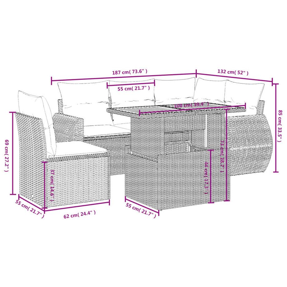 VidaXL Ensemble de canapés de jardin rotin synthétique  
