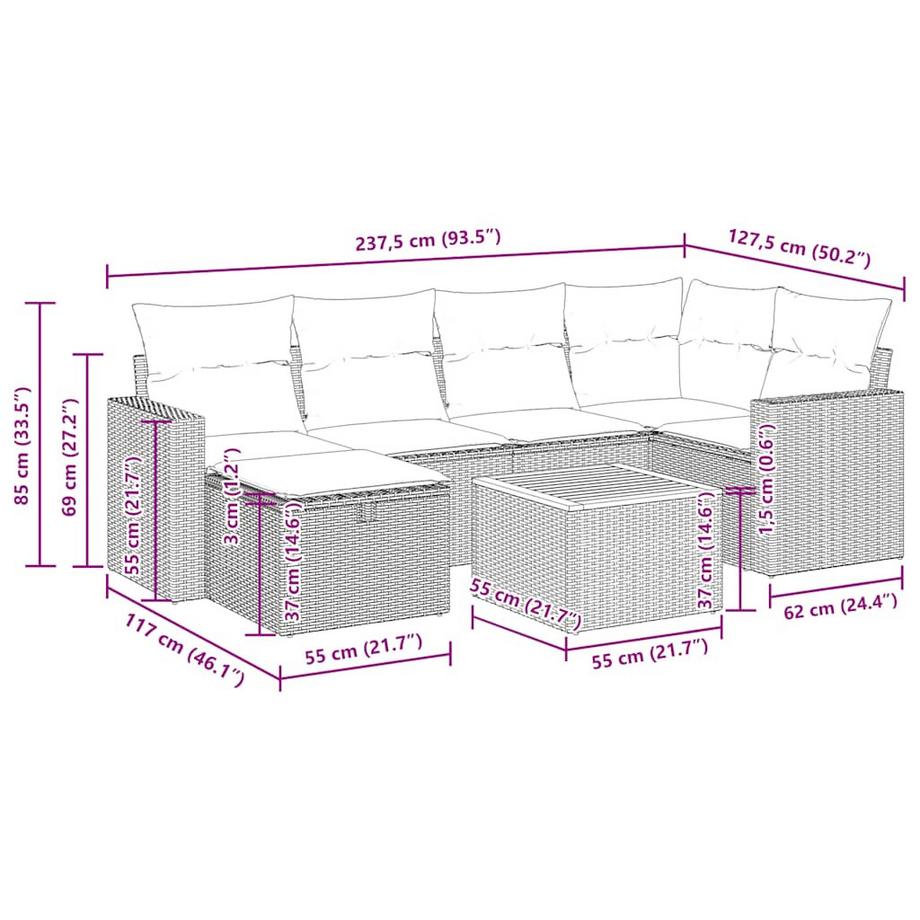 VidaXL set di divani da giardino Polirattan  