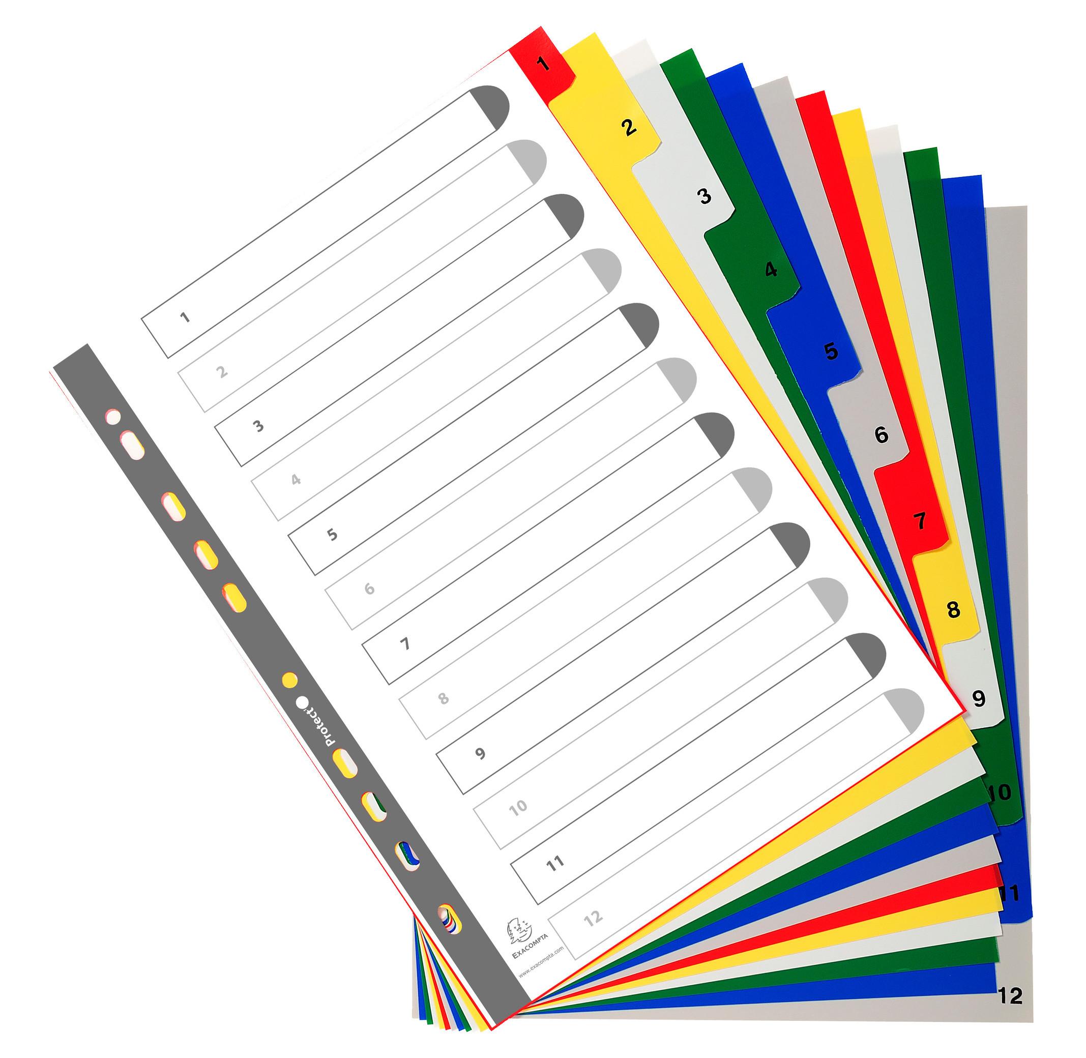 Exacompta Divisori numerici 12 tasti 1-12 polipropilene colori A4 120 micron - A4 A4 - x 20  