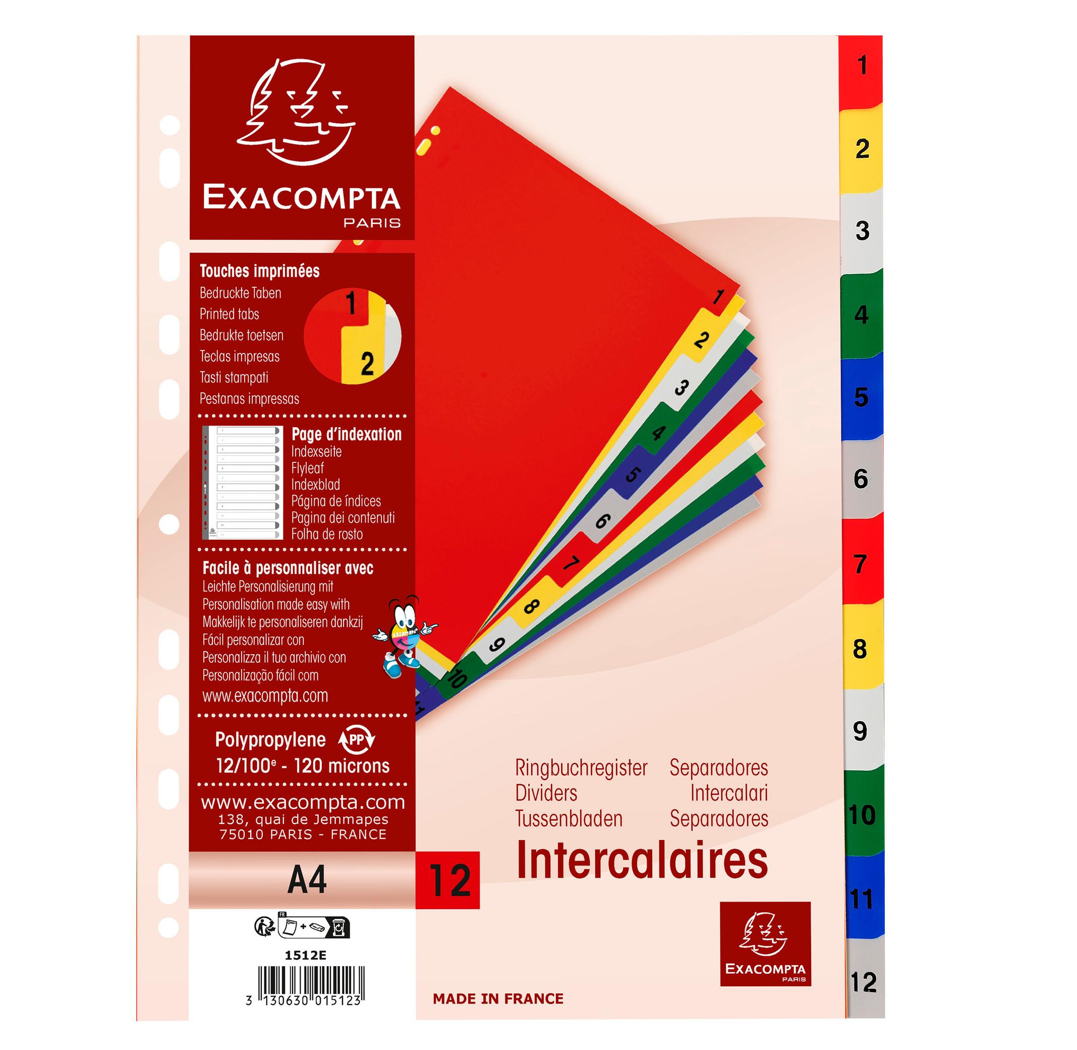 Exacompta Divisori numerici 12 tasti 1-12 polipropilene colori A4 120 micron - A4 A4 - x 20  