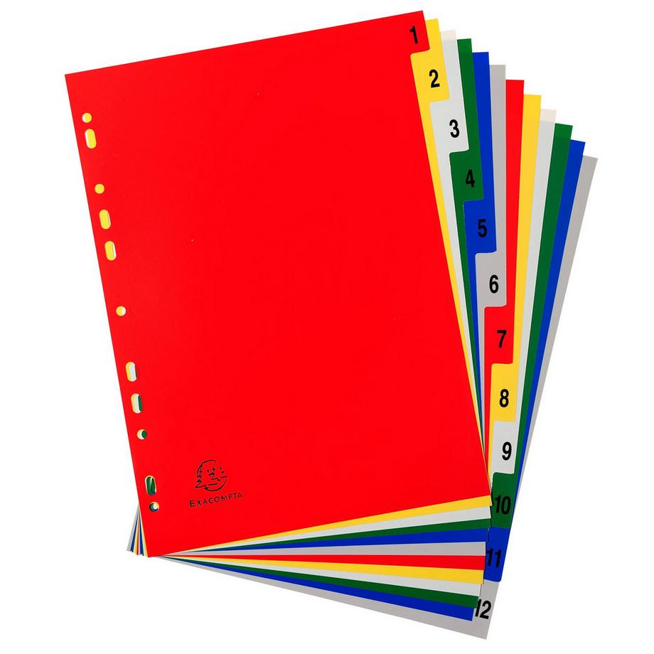 Exacompta Intercalaires imprimés numériques polypropylène 12/100e - 12 positions - A4 - x 20  