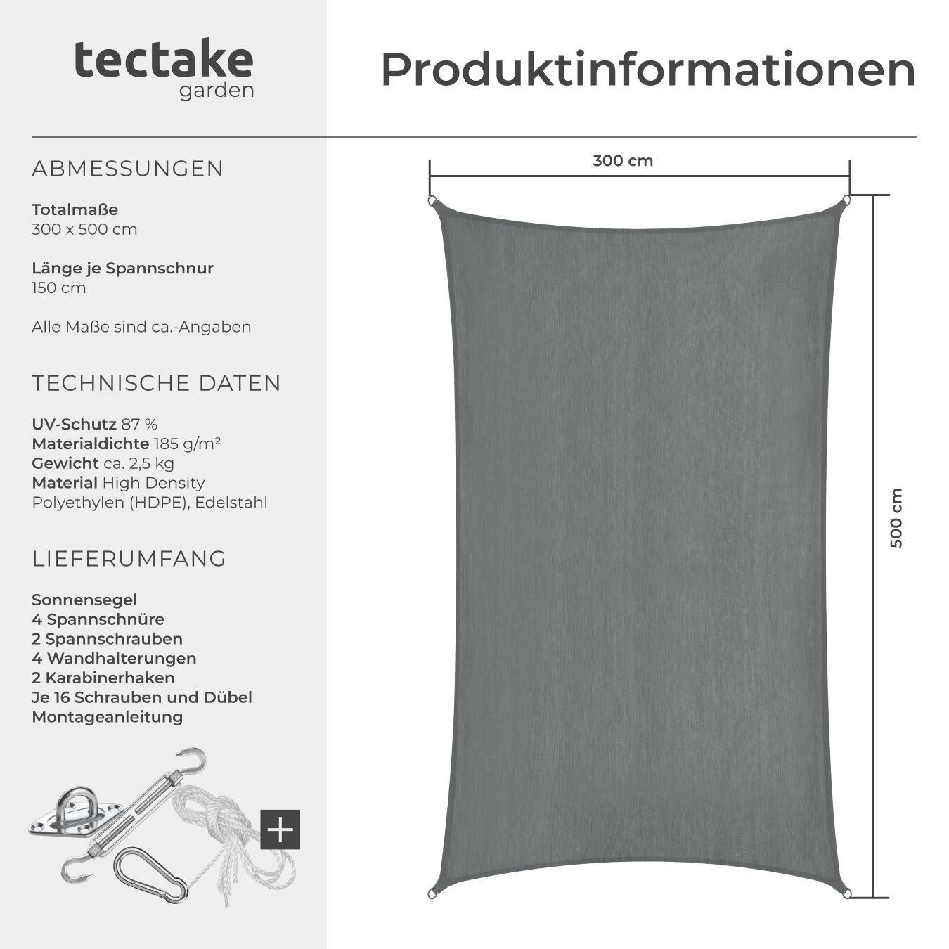 Tectake Voile d’ombrage SUNNY Différentes tailles en HDPE avec 87 % de protection UV  
