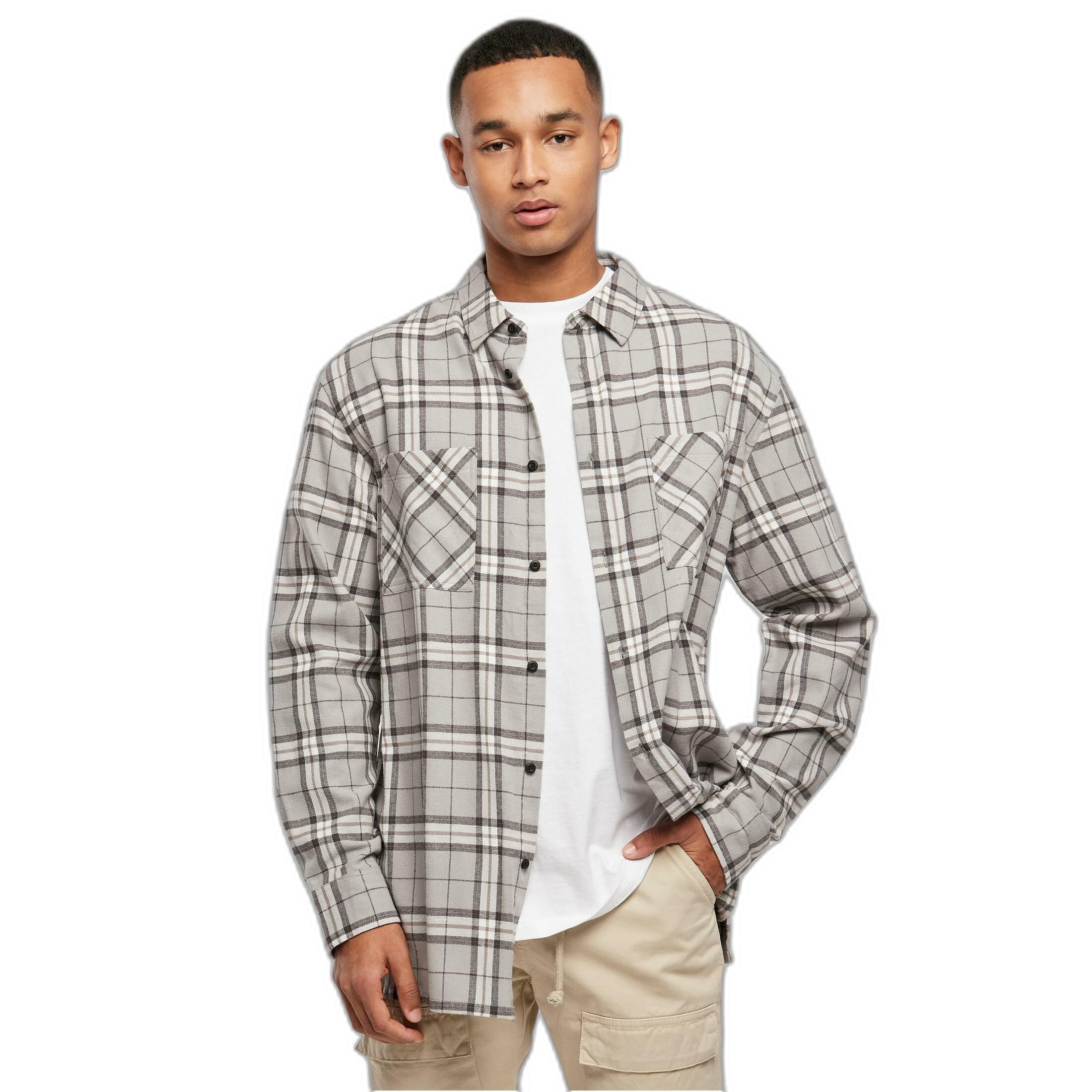 URBAN CLASSICS Long Oversized Grey Check Hemd  