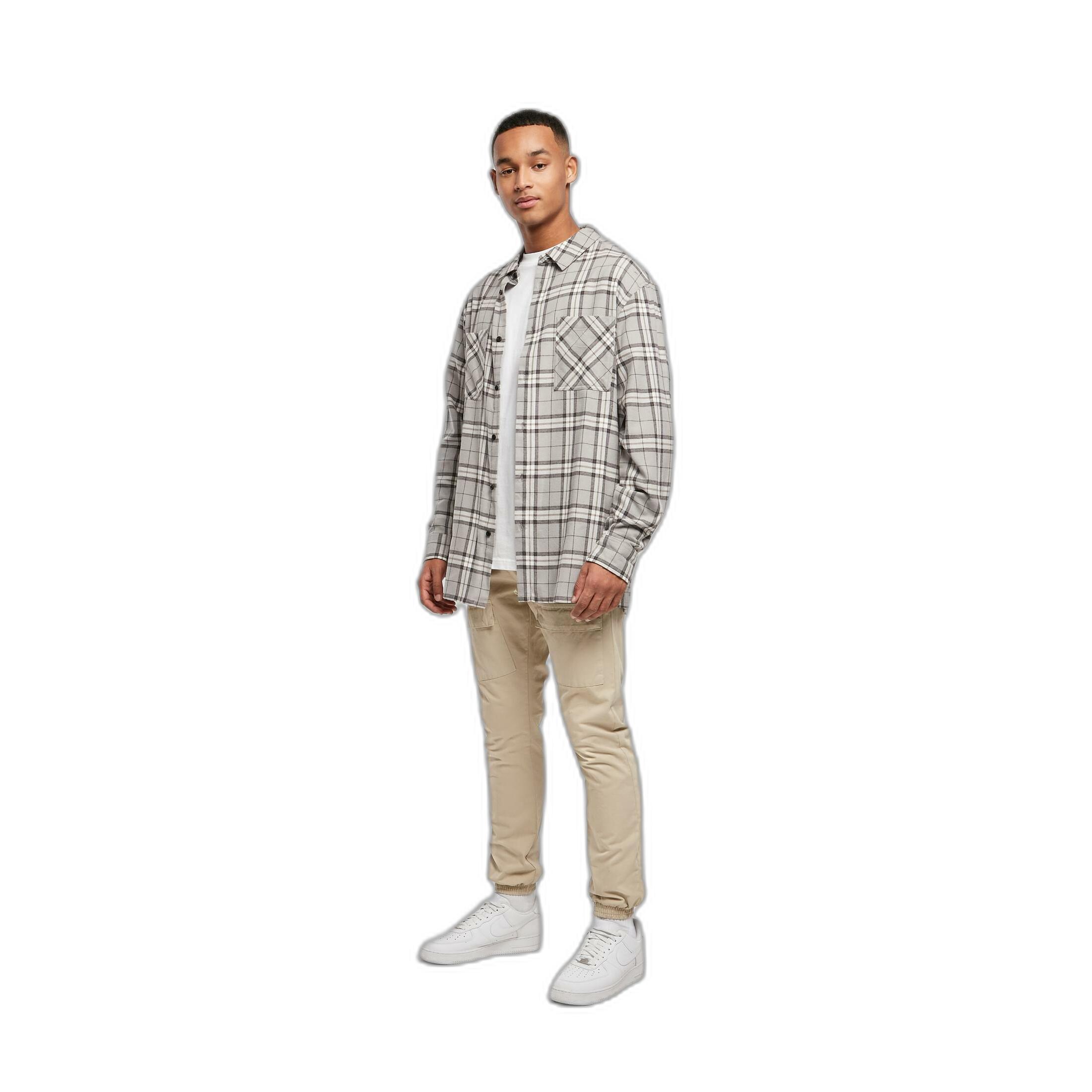 URBAN CLASSICS Long Oversized Grey Check Hemd  